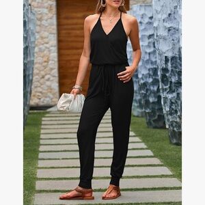 Size L – Black Racerback Jumpsuit with Nursing-Friendly Front